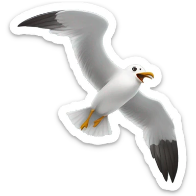 an emoji of a seagull screaming loudly while flying above the sea, simplified drawing emoji style sticker