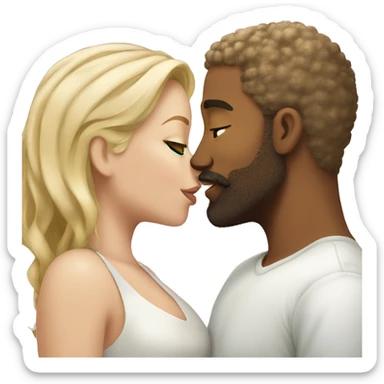 Man light brown skin beard kissing kiss woman white skin green eyes blonde hair sticker