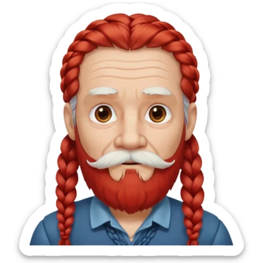 very old, white bearded and white mustached, red long haired, braided, earringed sticker