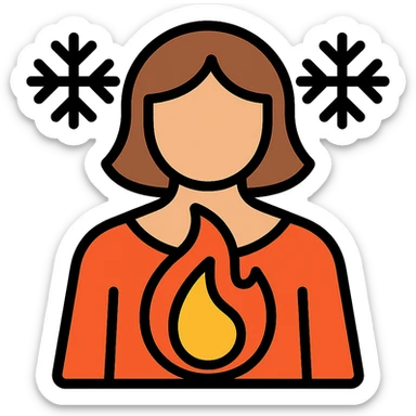 abstract female icon with a warm flame at the core and icy snowflake elements around the edges, menopause symbolism sticker