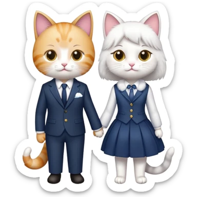 Two cute cats, one boy cat wearing a suit and one girl cat wearing a dress  sticker