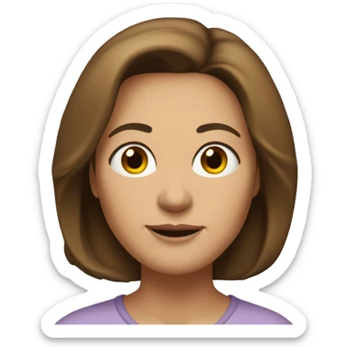 54-year-old woman with shoulder-length brown hair, black eyes, strong build and small eyes sticker