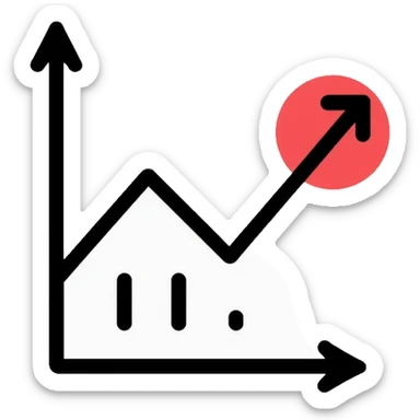 A graph with a downward trend and a painful spot marked, business pain point sticker