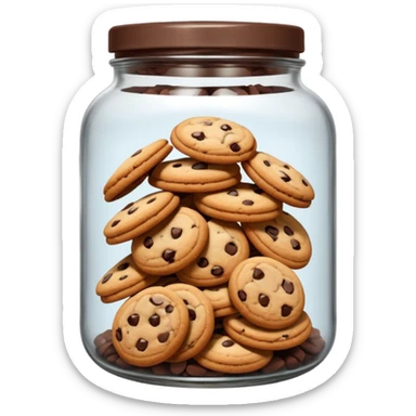 A chewy chocolate chip cozy cookie in an organized jar, saying "Cookie Jar" with some small illustrations on the jar to indicate there are cookies stored inside sticker