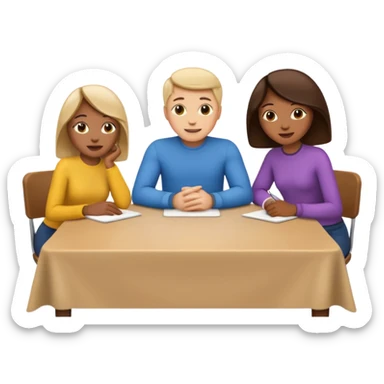 emojis de 3 personas en una mesa debatiendo ideas sticker