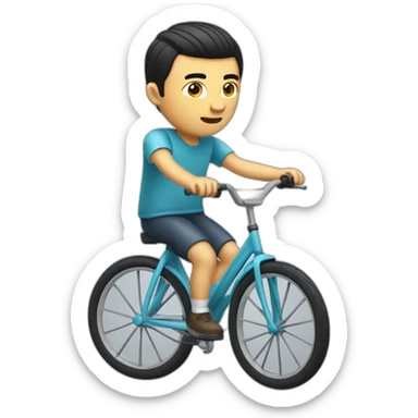 white skin men with short black hair riding a funny and miniature toy bicicle sticker