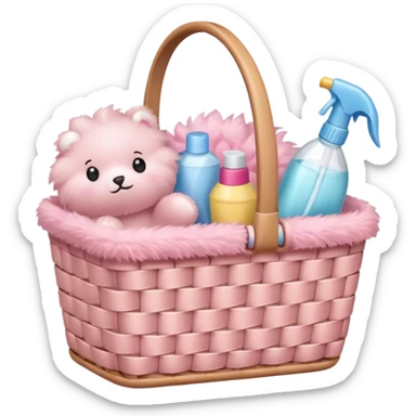 Basket with soft pink cleaning supplies sticker