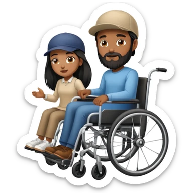 Beige skin man with a beard and cap in a wheelchair and a dark brown skin woman with long black hair in a wheelchair  sticker