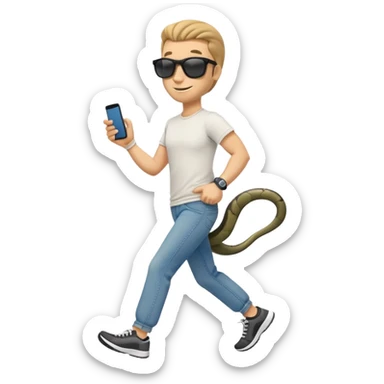 friendly anthropomorphised snake in jeans and a t-shirt, wearing dark sunglasses, jogging upright in standard pose sticker
