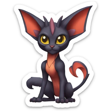 Black cool vampiric Noivern-Litten-Sphynx-Lykoi-Caracal-Fakemon with big bat ears full-body sticker