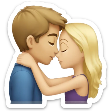 A Boy with brown hair kissing a girl with blonde hair sticker