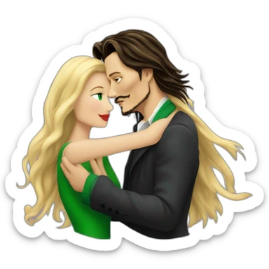 Johnny Depp dance hugging blond woman with green eyes amd very very very long hair sticker