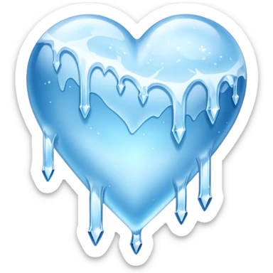 An ice blue heart with frost spidering across it and icecyles dripping from it sticker