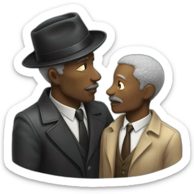 Black older  man detective kisses pale man detective  sticker