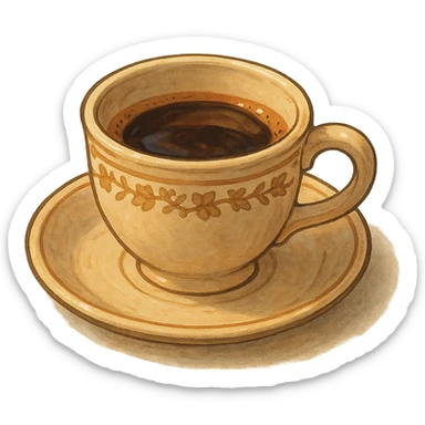 ghibli style espresso cup, warm colors, cozy atmosphere, detailed cup sticker