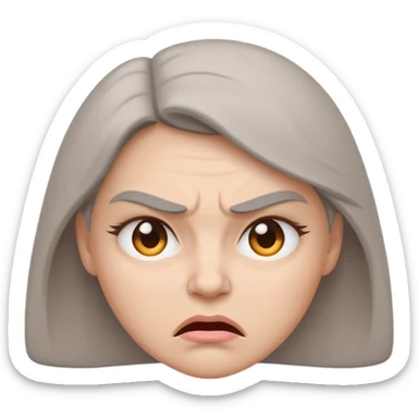 minimal flat emoji of an angry face,
slightly furrowed eyebrows,
tight lips but not angry,
emotion restrained and subtle,
soft pastel warm-gray tones,
emotional but calm design,
modern female health app style,
transparent background,
vector illustration
 sticker