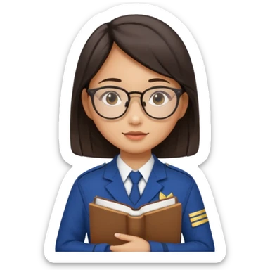 A student, asian girl, wearing glasses, uniform, hold book in front of their chest sticker