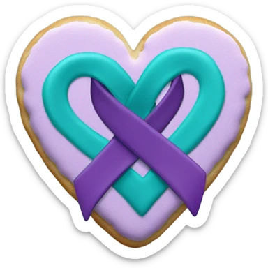 Purple teal Suicide awareness ribbon, heart cookie sticker
