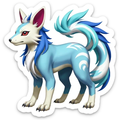Colorful Skilled Adept Graceful Asian Painted WereGarurumon-Suicune-Linoone-Meloetta-Renamon-Zangoose-fusion-hybrid-creature (full body) sticker