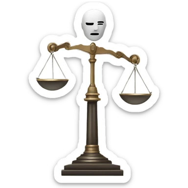 a balance of justice with a robot head in one side and a book on the other side sticker