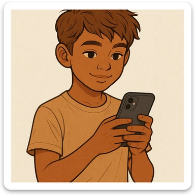 a tan boy with light brown hair holding a phone, style 3 sticker