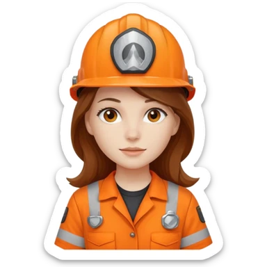 GAROTA BRANCA DE CABELOS CASTANHOS COMPRIDOS, UNIFORME DE TRABALHO LARANJA E CAPACETE LARANJA sticker