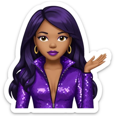 Tenitra Michelle Williams (b.1979), R&B Singer from Destiny's Child with long jet black hair, medium dark skin, dark purple sequin outfit sticker