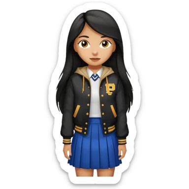 black color long hair girl with varsity jacket and long skirt sticker
