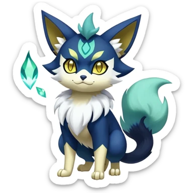 Shiny Greeb Exotic Badass Colorful Ethereal Royal Mysterious Gothic Meowstic-Zorua-Litten-Noibat-Pokémon-Fakémon-hybrid-creature (full body) with pattern-markings with golden eyes sticker