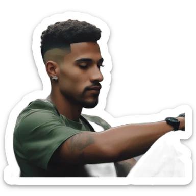 Uber Cariocas do Rio de Janeiro Brasil, criar do RJ roupas típicas da favela Streetwear black Brazilian young favela barberman doing a degradê militar fade haircut in a black Brazilian Man sticker