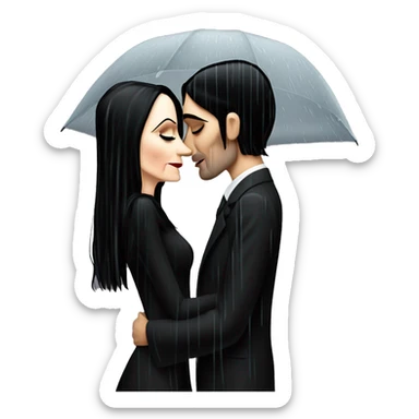 Realistic morticia addams kissing sweetly Kurt Cobain in the rain. sticker