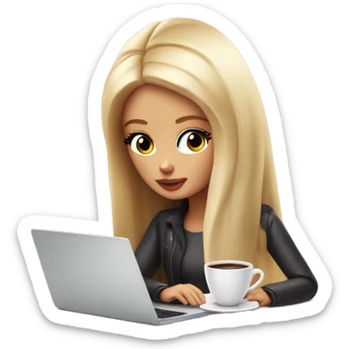 tired barbie with laptop drinking a lot of coffee sticker