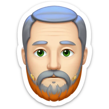 Greenish grey eyed adult man with tired look, half closed eyes. He has a very long beard hanging. Pale skin. He's serious and looks tired. Make sure his hair and beard are both dark gray. sticker
