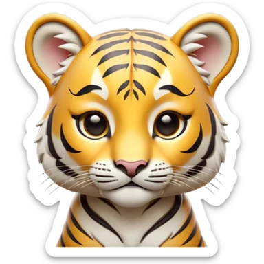 Cinematic Noble Tiger Cub Portrait Emoji, Poised with a hint of regal innocence, featuring a compact, soft build adorned with delicate stripes and large, expressive eyes, Simplified yet sharp and sophisticated features, highly detailed, glowing with a gentle, wild luminescence, high shine, intelligent and endearing, stylized with an air of youthful authority, focused and attentive, soft glowing outline, capturing the essence of a tiny jungle guardian that appears ready to pounce out of the screen with effortless charm! sticker
