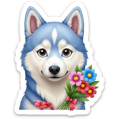 siberian husky dog holding flowers sticker