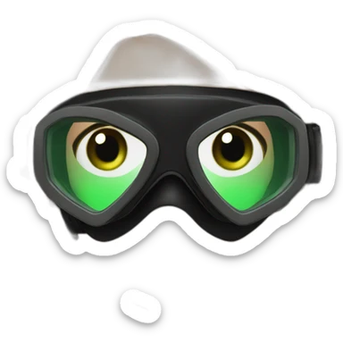 woman long brown hair black diving mask with a single crystal, green eyes, scubadiving gear sticker