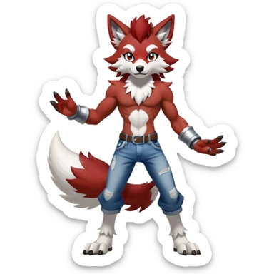 Shiny Red Anthro furry Lycanroc-Midnight-Form (full body) sticker