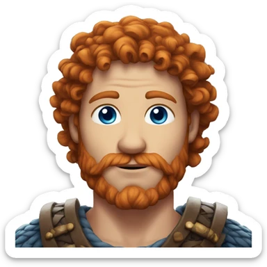 35 year old viking, male, curly red hair, blue eyes, pale sticker