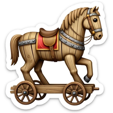 a huge trojan horse made from wood and on wheels sticker
