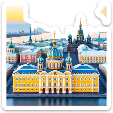 cinematic realistic emoji of St Petersburg Russia skyline with iconic landmarks Winter Palace, Church of the Savior on Spilled Blood, Peter and Paul Fortress, Lakhta Center, lifelike detail, accurate colors, bright daytime lighting, wide city view, no sky, no clouds sticker