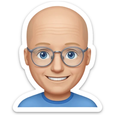 I want a twitch emoji style of a bald man with glasses and blue and gray eyes sticker