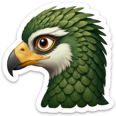 close up, zooming into the eye at the side profile of the face of a green hawk that is looking away from the camera sticker