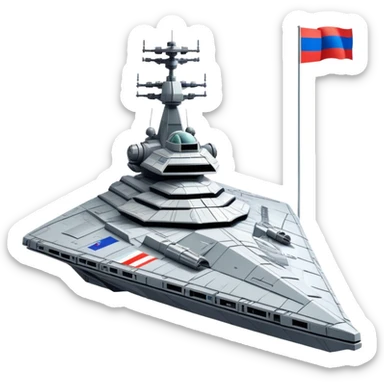Giant star destroyer style Russian spacecraft with flag pattern on hull sticker