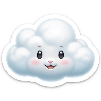 Cinematic tiny puffy bunny-shaped cloud, floating gently in the sky, soft glowing light, tiny rounded ears, smiling face, dreamy and magical. sticker