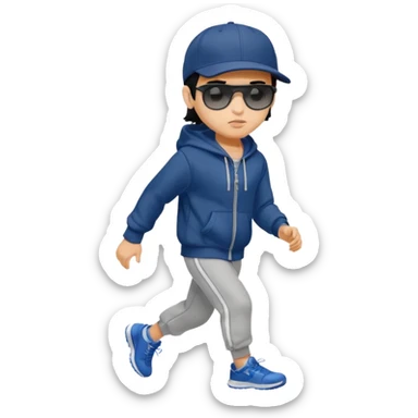 generate a fair pretty bratz boy wearing a dark blue baseball cap with black sunglasses and a grey hoodie jogging

hair black  sticker