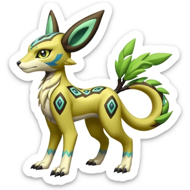 Tribal Exotic Meloetta-Zygarde-Zeraora-Renamon-Protogen-Palkia-hybrid-fusion-Fakémon-creature, full body sticker