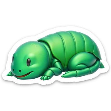 Meme-Worthy Cute Sleeping Green Bugdie Portrait Emoji, Head resting peacefully with a contented smile, showcasing a tiny, endearing build and a luxuriously smooth emerald exoskeleton, eyes shut in a serene nap, Simplified yet hilariously adorable features, highly detailed, glowing with a soft, drowsy light, high shine, relaxed and utterly lovable, stylized with an air of playful laziness, bright and heartwarming, soft glowing outline, capturing the essence of a comically sleepy insect, so meme-worthy it feels like it could instantly become the next viral sensation of adorable slumber! sticker