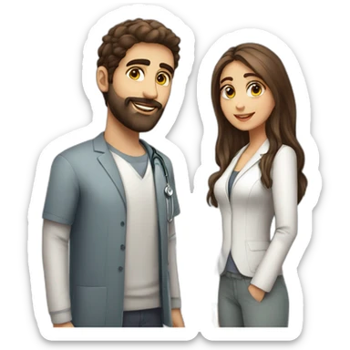 Beauty Jewish girl friend with ophthalmology Doctor tall Arabic boy with beard sticker