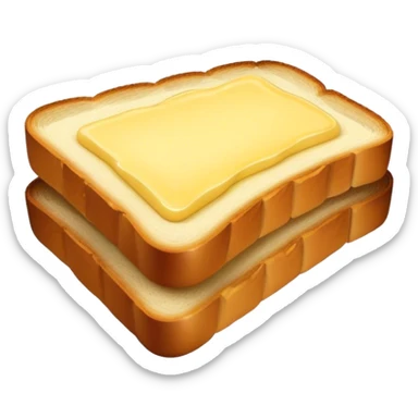 Cinematic warm toasted bread, golden-brown edges, butter melting into the surface, slightly crispy texture, simple and comforting, warm glowing background, inviting and homely. sticker