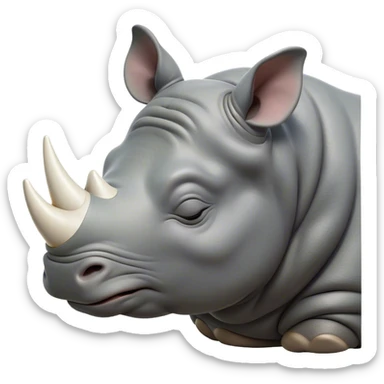 Meme-Worthy Cute Sleeping Rhinoceros Portrait Emoji, Head resting peacefully with a contented smile, showcasing a massive, robust build and a luxuriously soft slate-gray hide, accented by a gentle white horn, eyes shut in a serene, restful nap, Simplified yet hilariously adorable features, highly detailed, glowing with a soft, drowsy light, high shine, relaxed and utterly lovable, stylized with an air of playful laziness, bright and heartwarming, soft glowing outline, capturing the essence of a comically sleepy rhinoceros, so meme-worthy it feels like it could instantly become the next viral sensation of adorable slumber! sticker